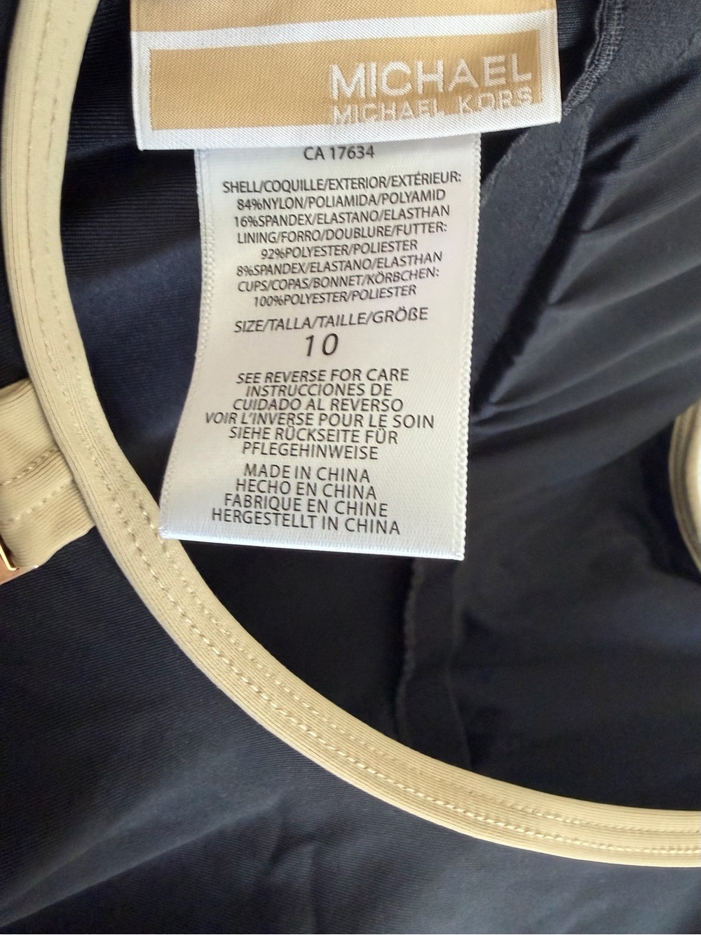 NWT Michael Kors Black One-Piece with Gold Logo Accent and Beige Trim - Picture 4 of 5
